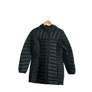 Eddie Bauer Women's Small Astoria Hooded Down Black Quilted Puffer Coat Cozy